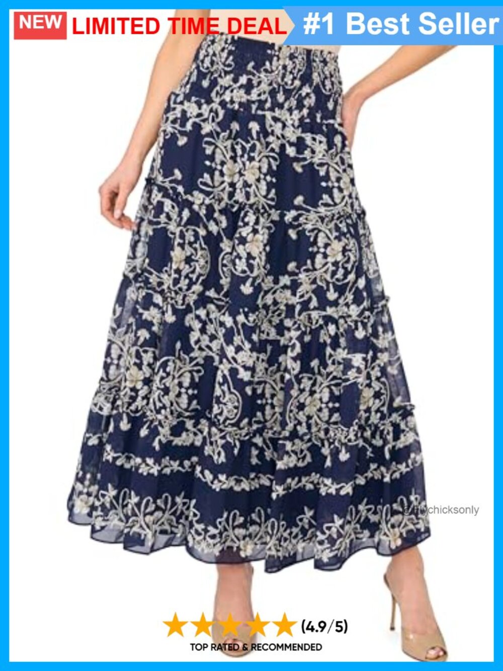 Tiered Smocked Waist Maxi Skirt Floral A-Line Boho Vacation